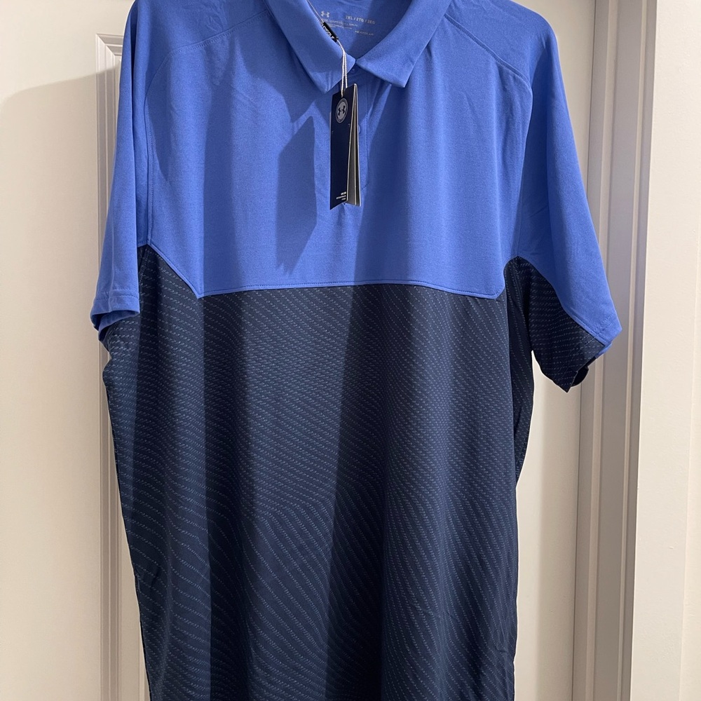 NWT Under Armour Golf Polo Men’s Size XXL Heat Gear Loose Fit Color Block Blue